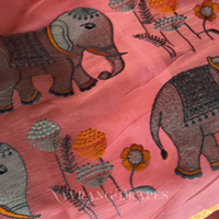 ELEPHANT MOTIF HAND WORK SAREE | PINK