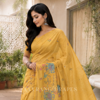 ELEPHANT MOTIF HAND WORK SAREE | YELLOW
