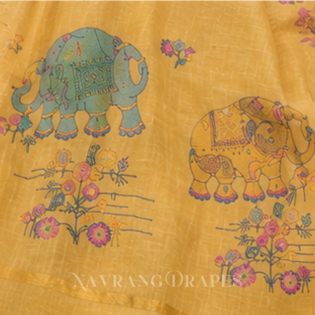 ELEPHANT MOTIF HAND WORK SAREE | YELLOW