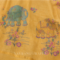 ELEPHANT MOTIF HAND WORK SAREE | YELLOW