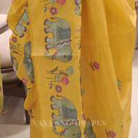 ELEPHANT MOTIF HAND WORK SAREE | YELLOW