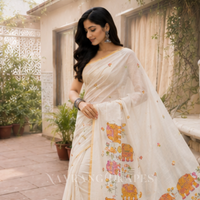 ELEPHANT MOTIF HAND WORK SAREE | CREAM
