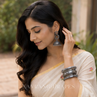ELEPHANT MOTIF HAND WORK SAREE | CREAM