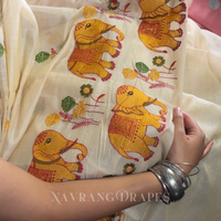 ELEPHANT MOTIF HAND WORK SAREE | CREAM