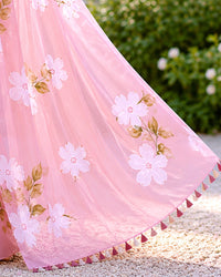 Tanya’s Canvas | Hand-Painted Glass Tissue Silk Saree | Pastel Pink