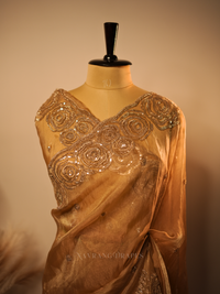 Noor-e-Banaras | Banarasi Soft Tissue Silk Saree with Handwork Border | Rust