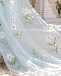Tanya’s Canvas | Hand-Painted Glass Tissue Silk Saree | Pastel Blue
