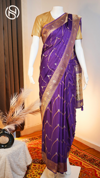 Royal Gajji | Gajji Silk Saree with Gold & Silver Zari Work | Purple