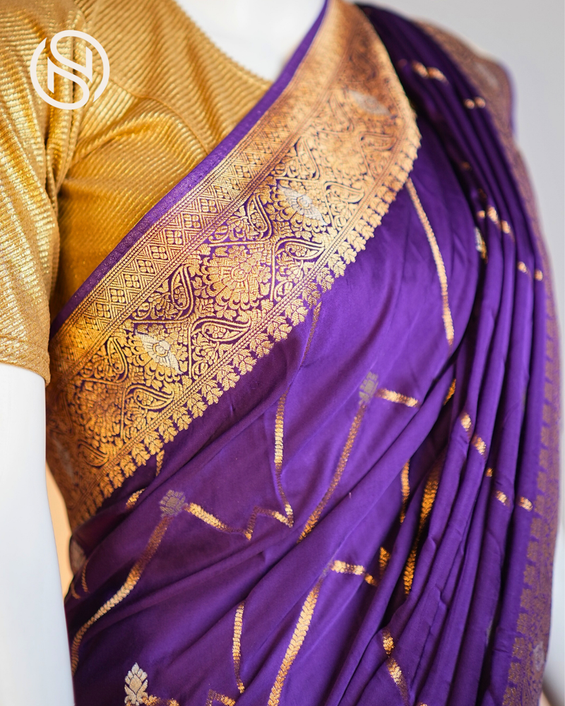 Royal Gajji | Gajji Silk Saree with Gold & Silver Zari Work | Purple