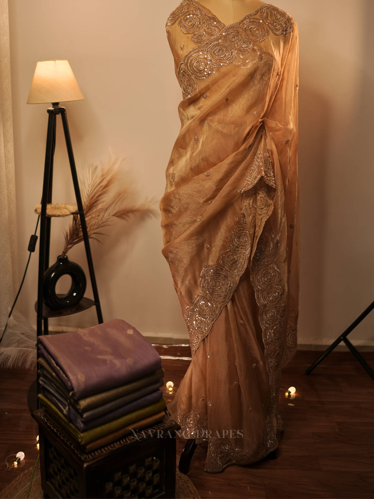 Noor-e-Banaras | Banarasi Soft Tissue Silk Saree with Handwork Border | Rust