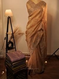Noor-e-Banaras | Banarasi Soft Tissue Silk Saree with Handwork Border | Rust