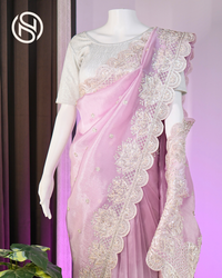 Noor-e-Banaras | Banarasi Soft Tissue Silk Saree with Handwork Border | Blush Pink