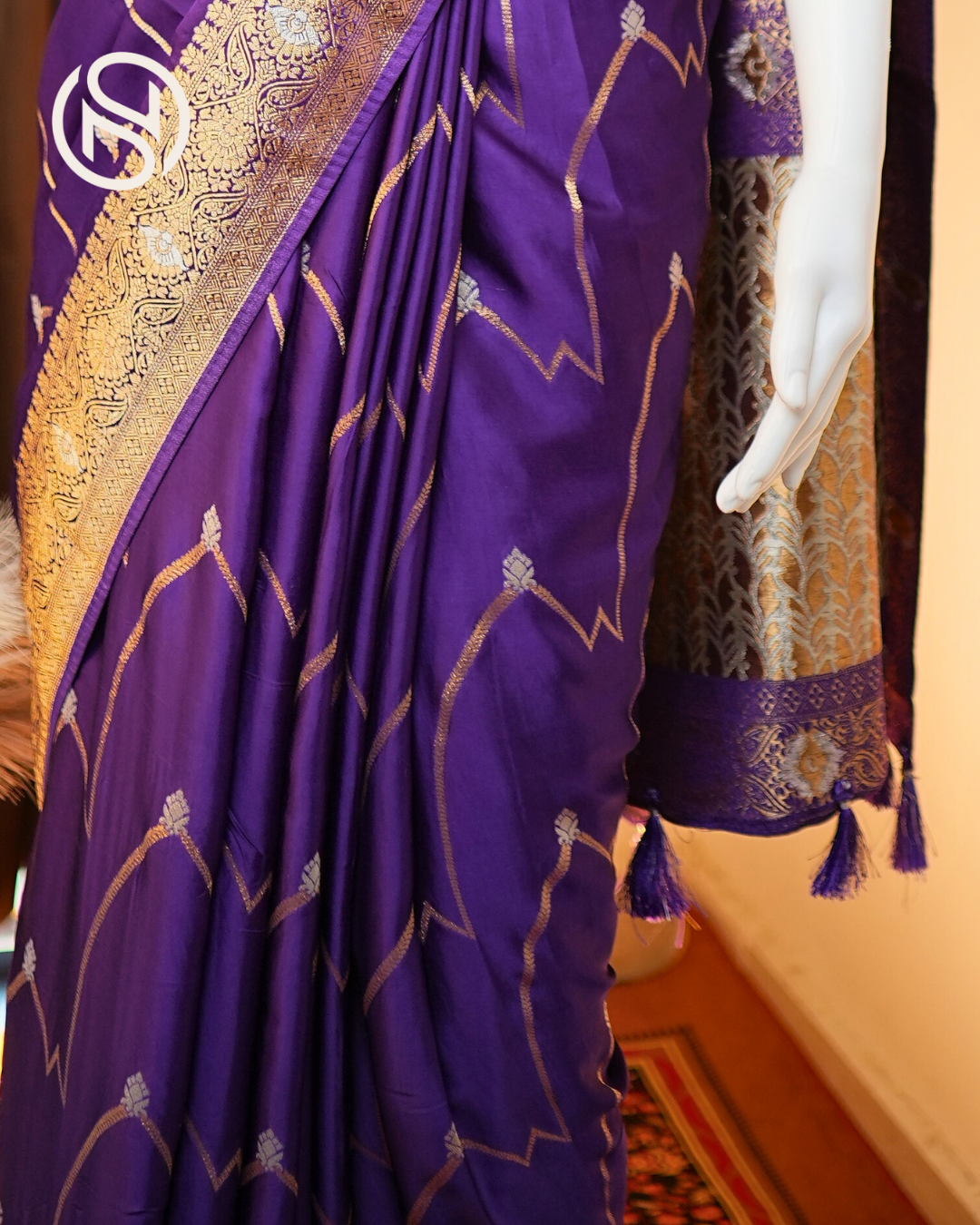 Royal Gajji | Gajji Silk Saree with Gold & Silver Zari Work | Purple
