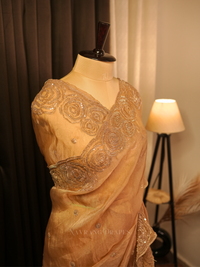 Noor-e-Banaras | Banarasi Soft Tissue Silk Saree with Handwork Border | Rust
