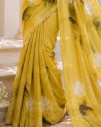 Tanya’s Canvas | Hand-Painted Glass Tissue Silk Saree | Pastel Yellow