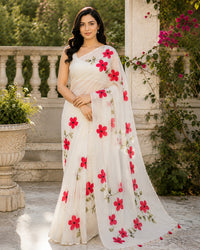 Tanya’s Canvas | Hand-Painted Glass Tissue Silk Saree | White