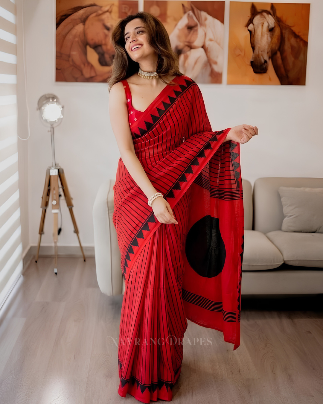 Crimson Line – Black Striped Saree