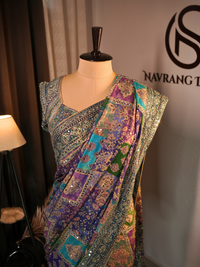 Tamaswini – Blue Crepe Saree with Hand & Mirror Work