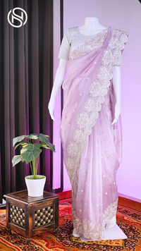 Noor-e-Banaras | Banarasi Soft Tissue Silk Saree with Handwork Border | Blush Pink
