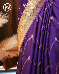 Royal Gajji | Gajji Silk Saree with Gold & Silver Zari Work | Purple
