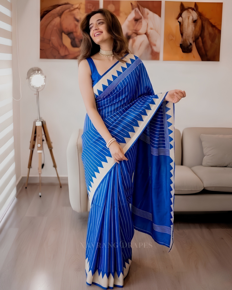 Azure Line – White Striped Saree