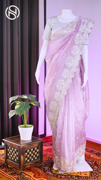 Noor-e-Banaras | Banarasi Soft Tissue Silk Saree with Handwork Border | Blush Pink