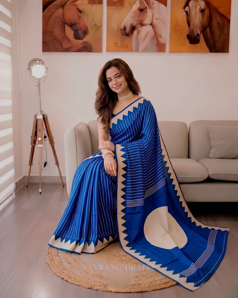 Azure Line – White Striped Saree