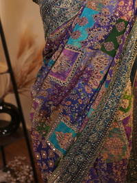 Tamaswini – Blue Crepe Saree with Hand & Mirror Work