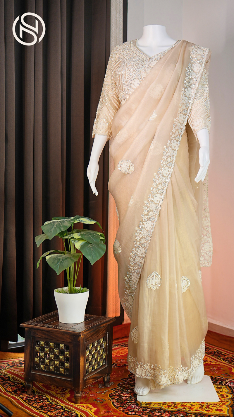 Pearl Grace | Soft Tissue Silk Saree | Off White
