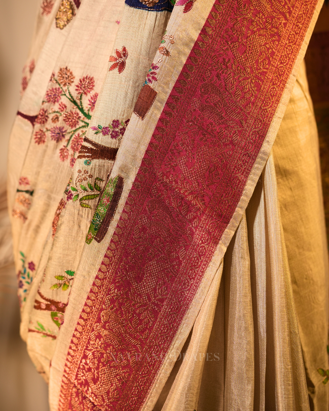 Meena Glow | Premium Meenakari Silk Saree with Artistic Embroidery | Blue