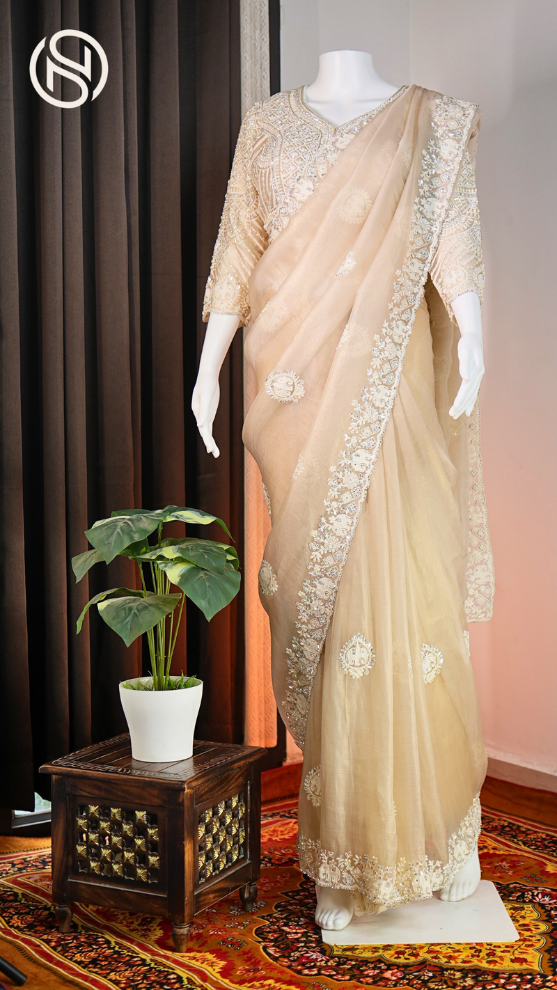 Pearl Grace | Soft Tissue Silk Saree | Off White