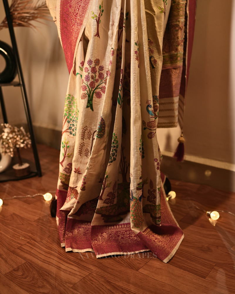 Meena Glow | Premium Meenakari Silk Saree with Artistic Embroidery | Blue