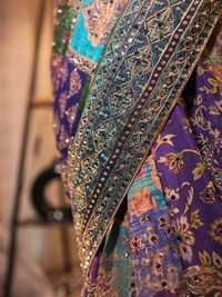 Tamaswini – Blue Crepe Saree with Hand & Mirror Work