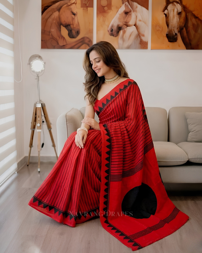 Crimson Line – Black Striped Saree