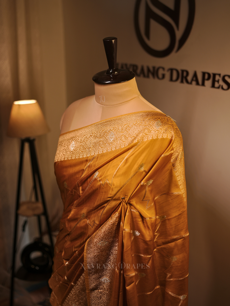 Royal Gajji | Gajji Silk Saree with Gold & Silver Zari Work | Yellow
