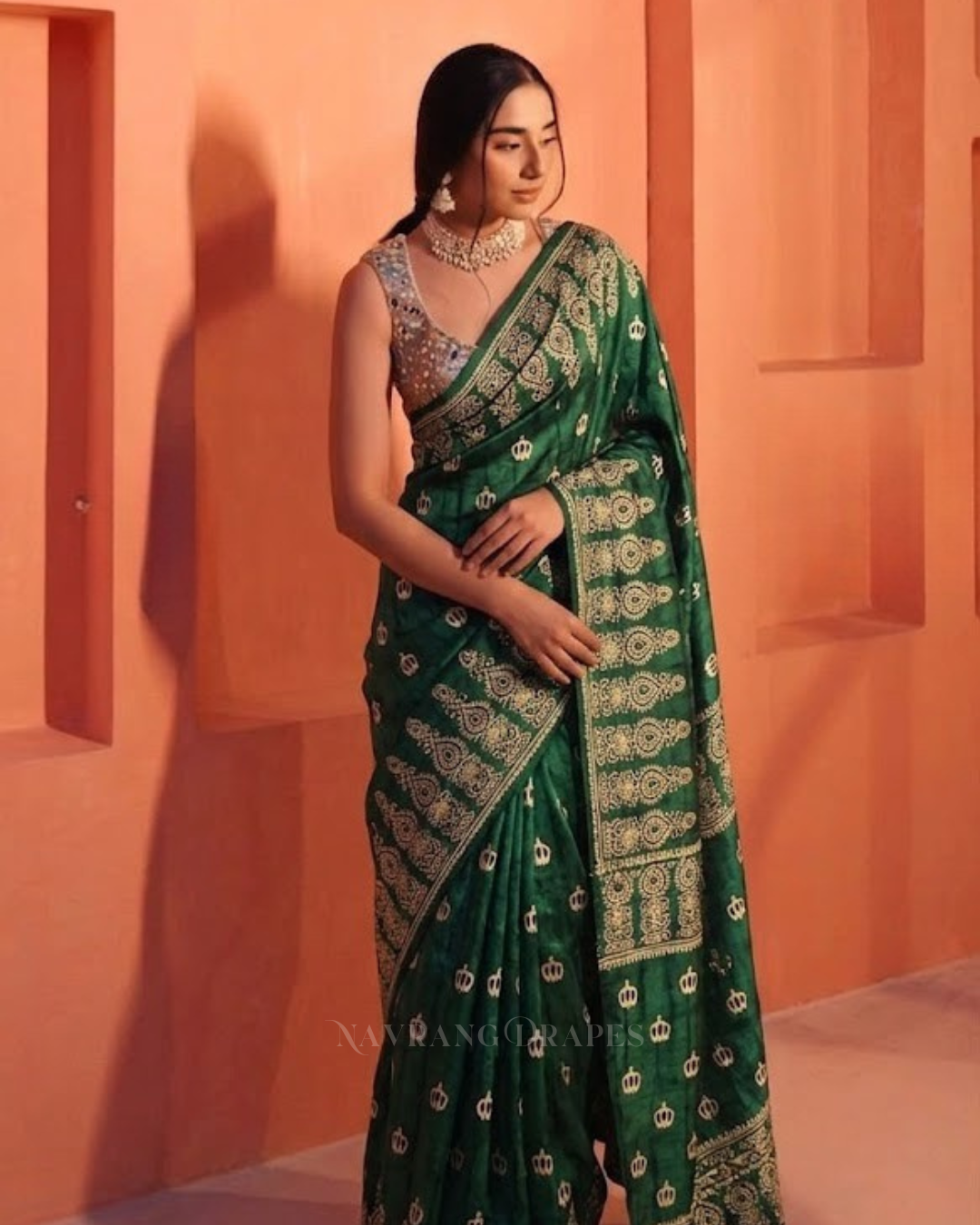 Emerald Ajrakh – Handcrafted Saree
