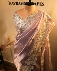 Weave Glow | Soft Tissue Saree with Floral Gotta Patti Work | Onion Pink
