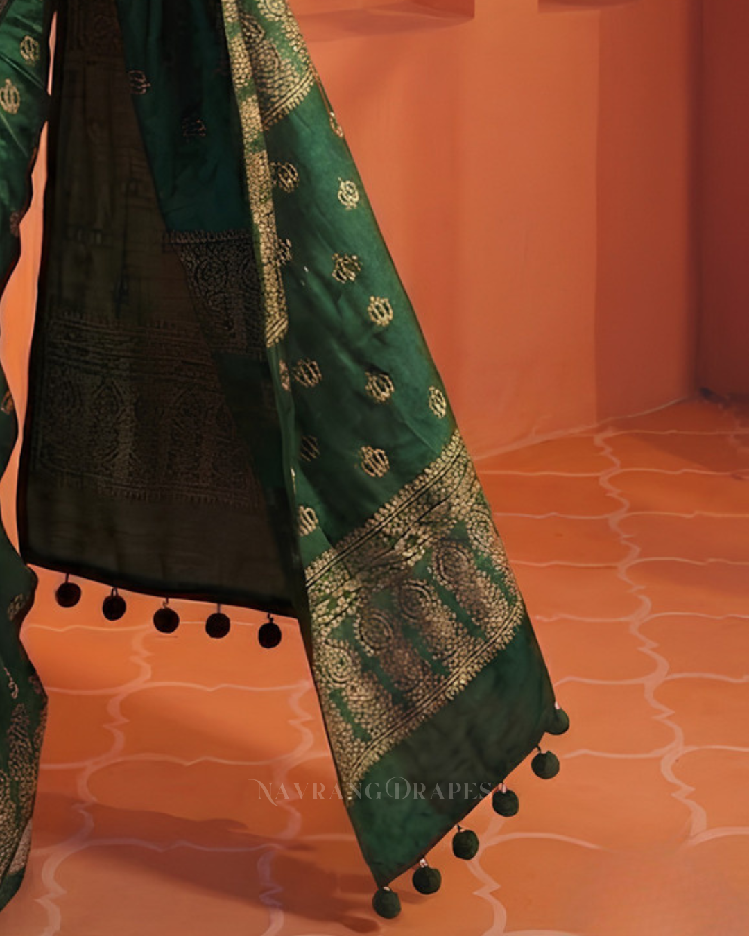 Emerald Ajrakh – Handcrafted Saree
