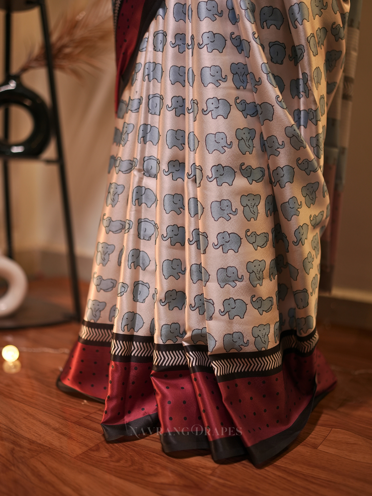 Modern Diva | Soft Silk Saree with Contemporary Print | White