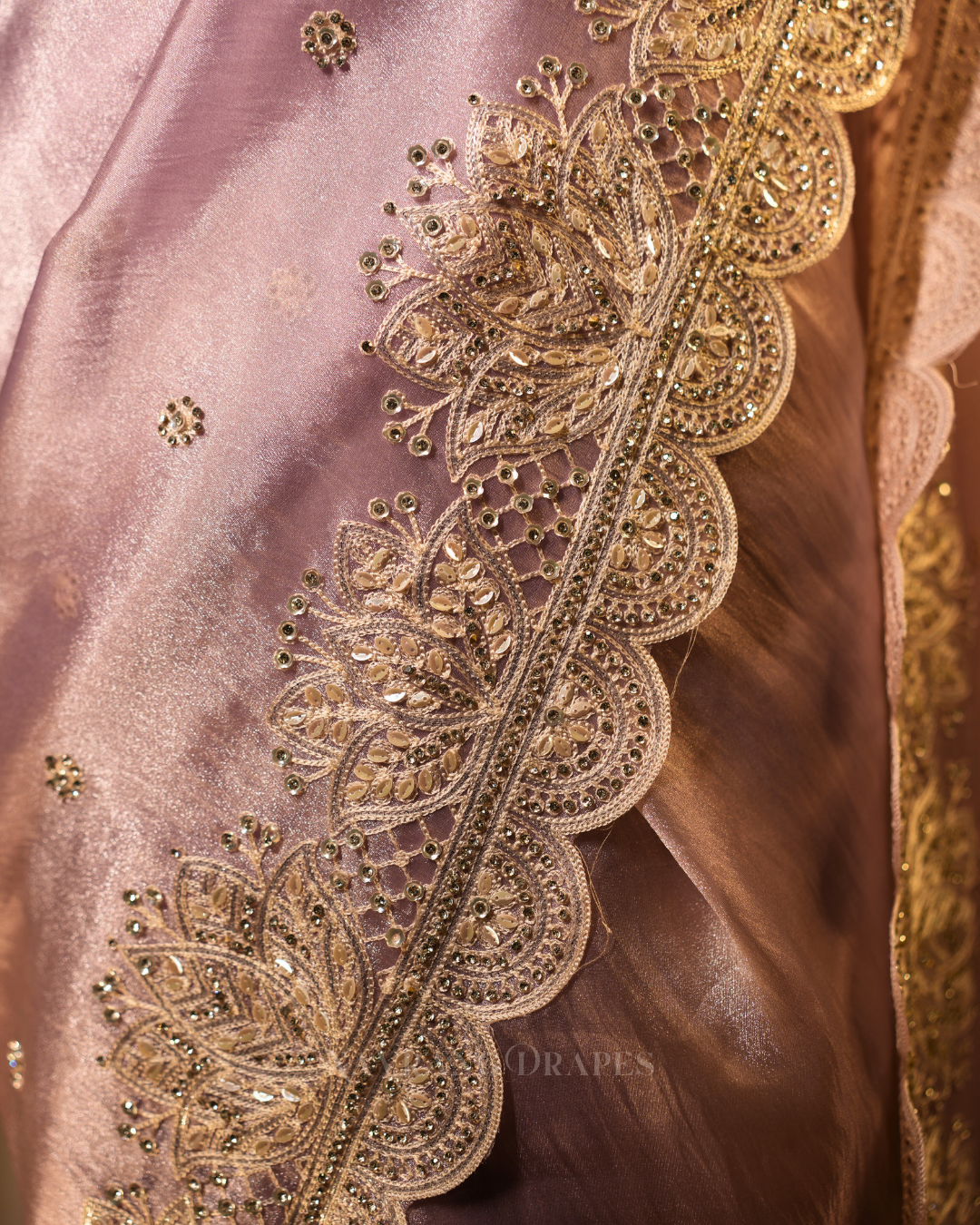 Weave Glow | Soft Tissue Saree with Floral Gotta Patti Work | Onion Pink