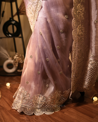 Weave Glow | Soft Tissue Saree with Floral Gotta Patti Work | Onion Pink