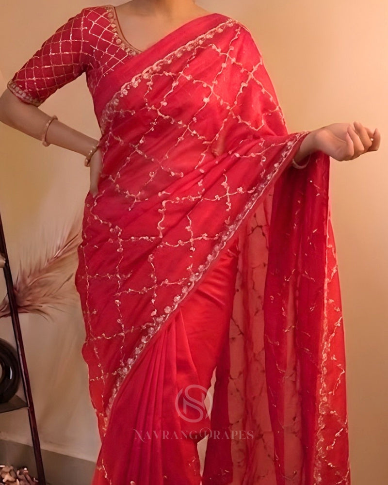 THE RAJWADA GOTA / LAL KIRAN SAREE (RED)