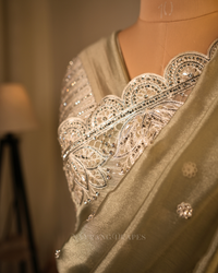 Weave Glow | Soft Tissue Saree with Floral Gotta Patti Work | Pastel Green