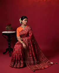 Crimson Ajrakh – Handcrafted Saree