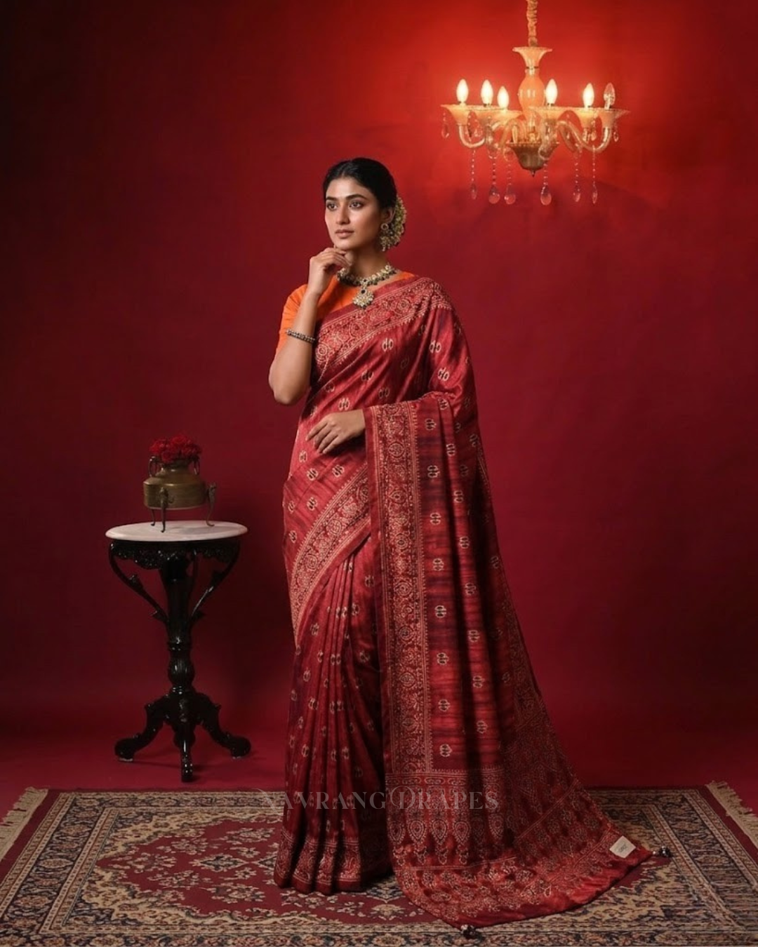 Crimson Ajrakh – Handcrafted Saree