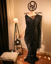 Luxe Mesh | Premium Soft Net Saree with Sequin Handwork | Black