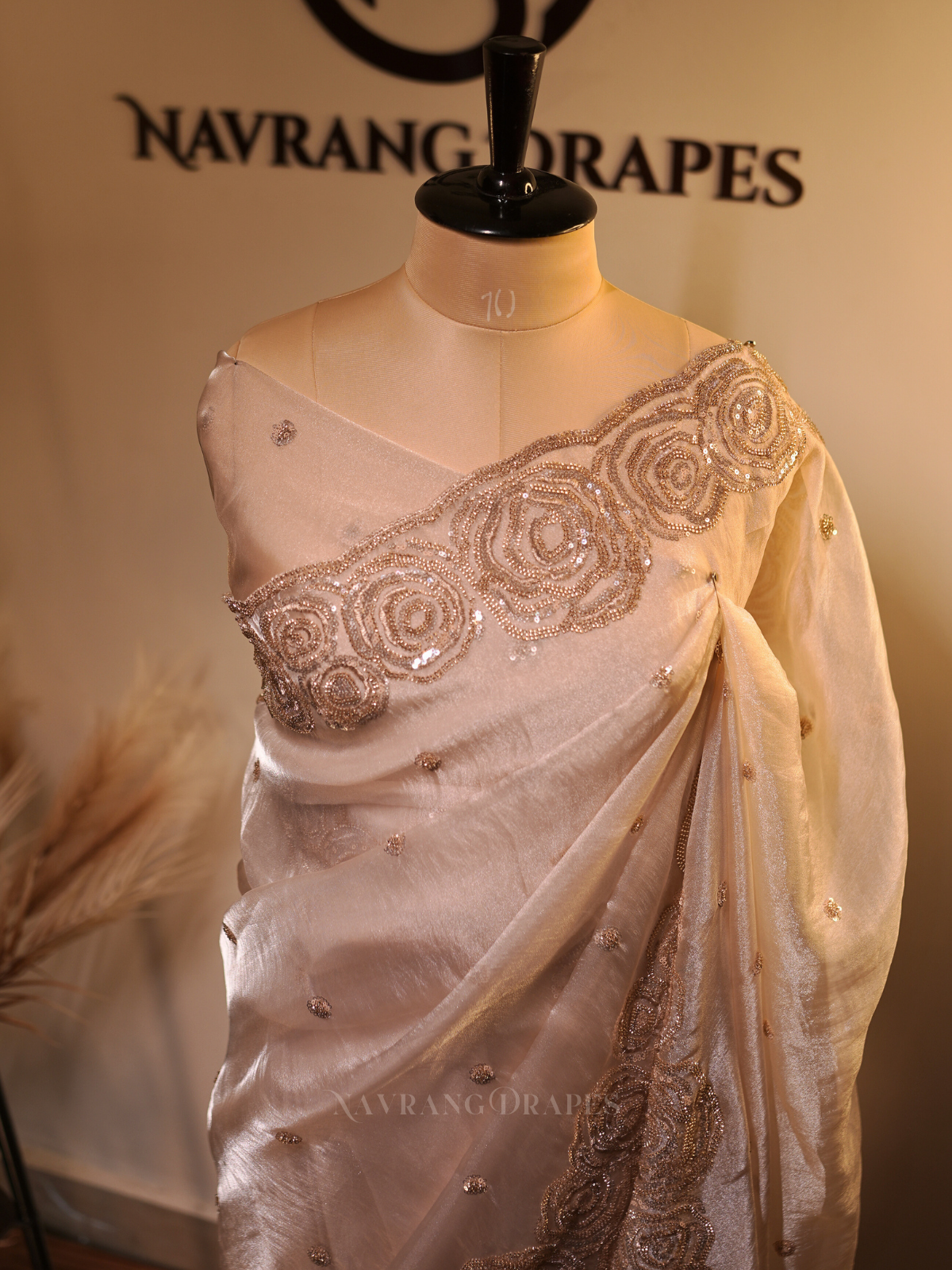 Noor-e-Banaras | Banarasi Soft Tissue Silk Saree with Handwork Border | Off-white