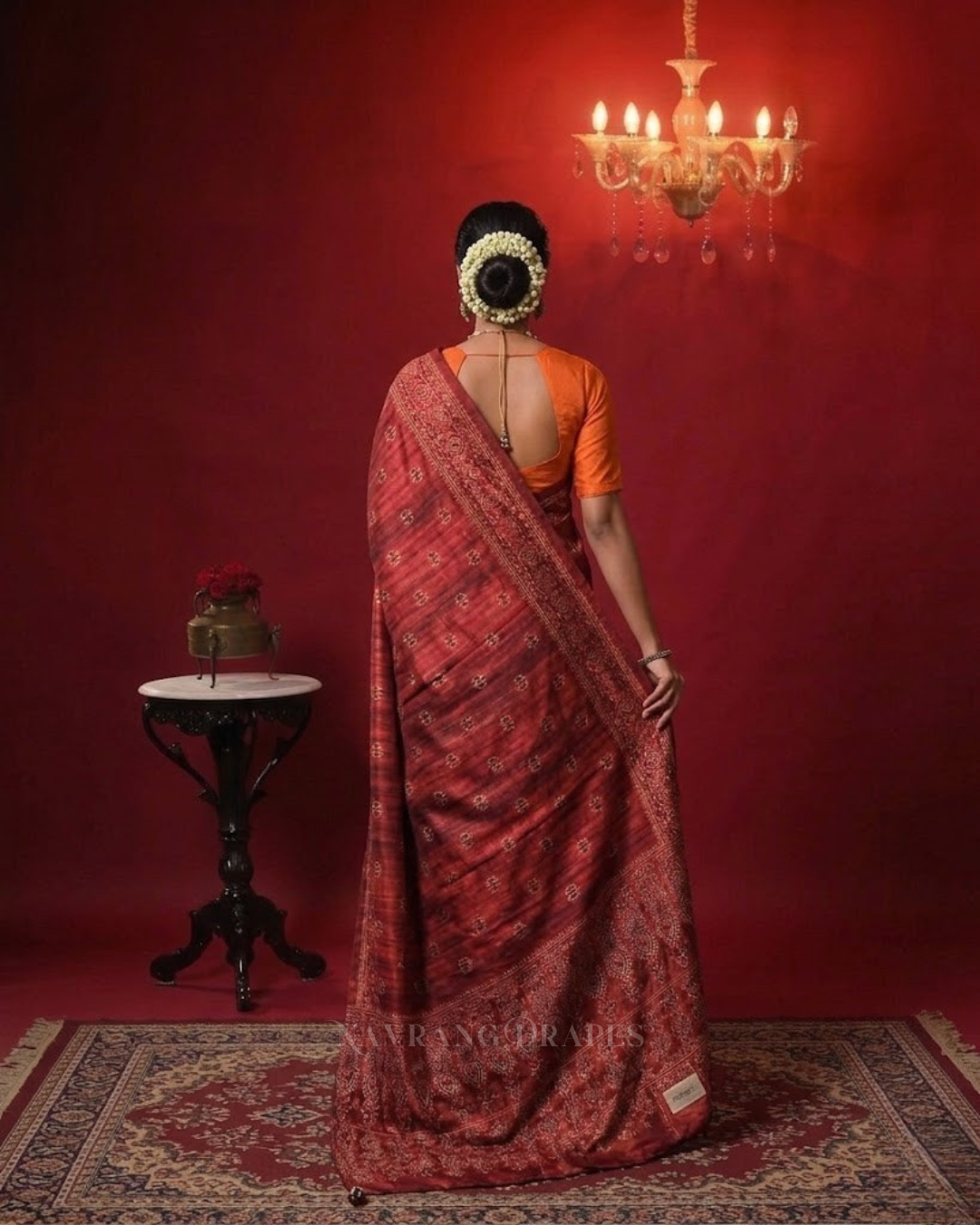 Crimson Ajrakh – Handcrafted Saree