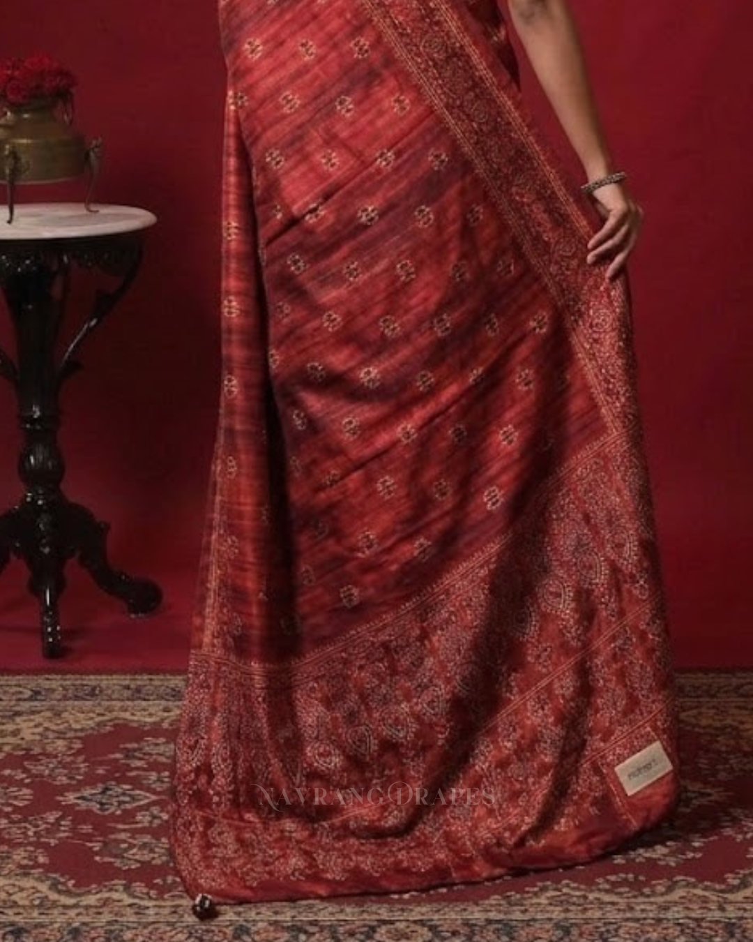 Crimson Ajrakh – Handcrafted Saree