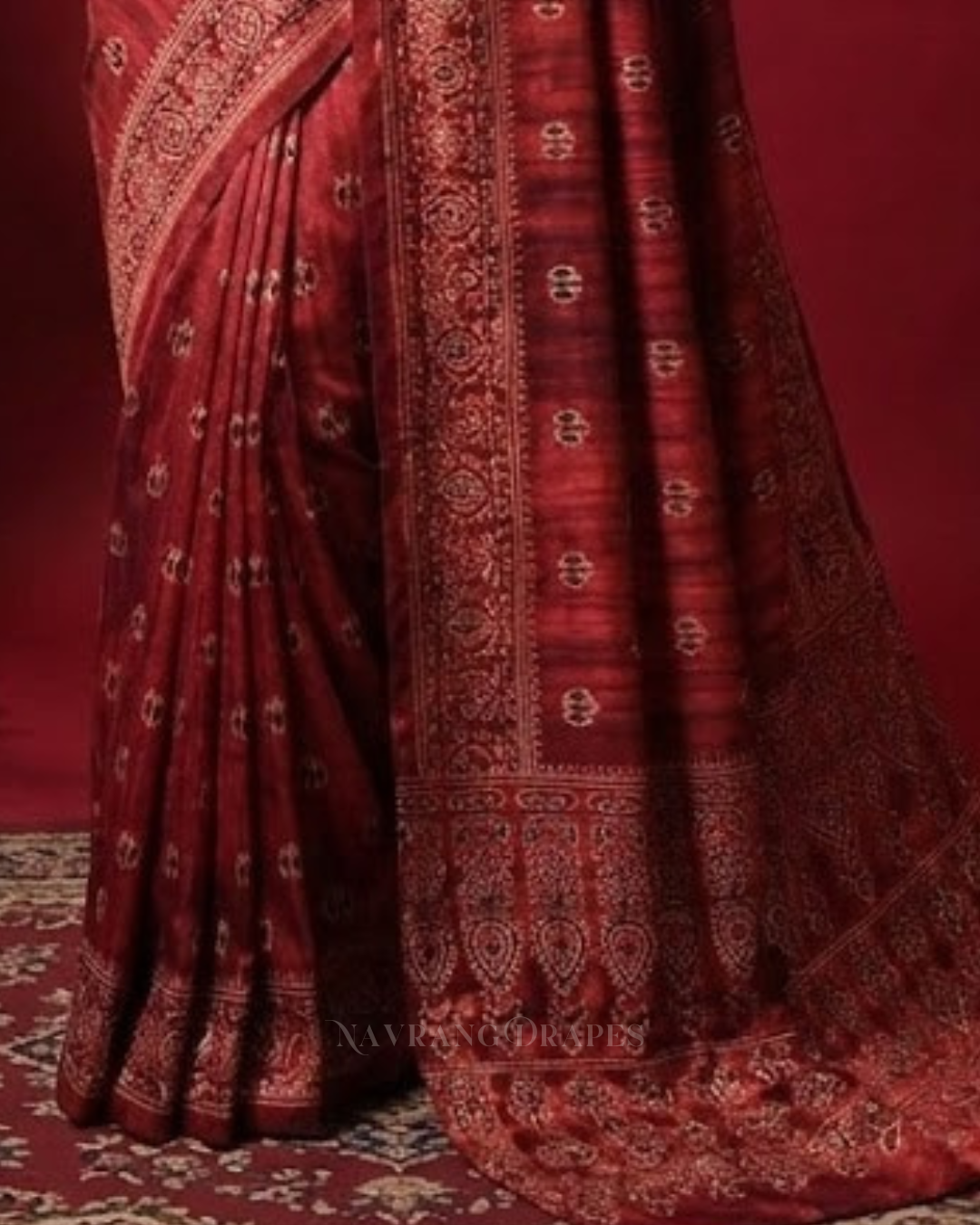 Crimson Ajrakh – Handcrafted Saree